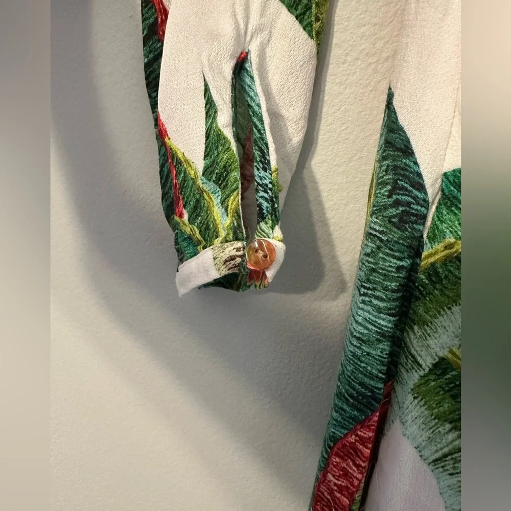 Long Sleeve Maxi Dress with Tropical Pineapple Print - Green/White/Coral - Picture 8 of 8